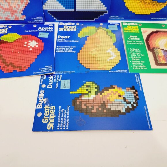 7 Mix Vtg Bucilla Great Shapes Pre Cut Plastic Canvas Shapes Duck Boat Moon - Picture 4 of 7